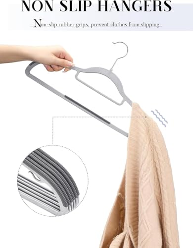 Image of Anti Slip Clothes Hangers - Space Saving Dry & Wet Hangers with Non-Slip Pads - Heavy Duty Coat, Suit, Underwear, Pants, Shirts - 10 Piece, Grey (Pack of 10)