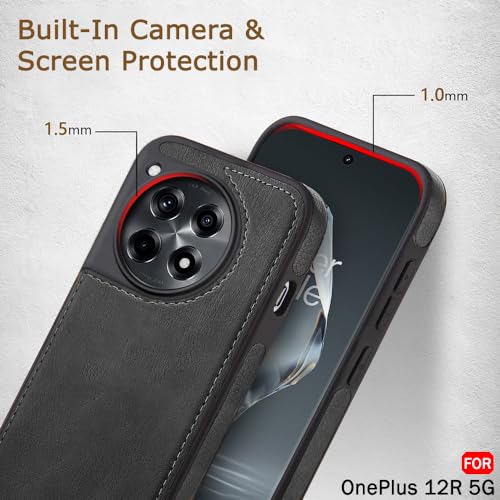 Image of TheGiftKart Genuine Leather Finish Back Cover Case for OnePlus 12R 5G | Shockproof Design | Raised Edges for Camera & Screen Protection | Stunning Minimalist Design Back Cover for OnePlus 12R (Black)
