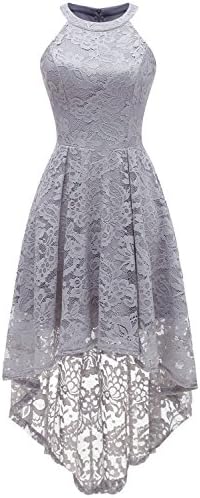 Dressystar 0028 Halter Floral Lace Cocktail Party Dress Hi-Lo Bridesmaid Dress Grey L