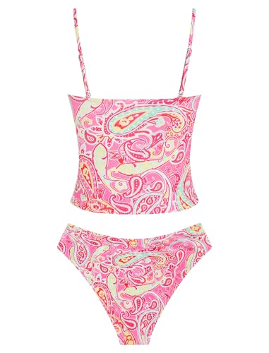 Image of ZAFUL Bandeau Tankini Swimsuits for Women Tummy Control Slim Fitted Swimwear Strapless 2 Piece Bathing Suit