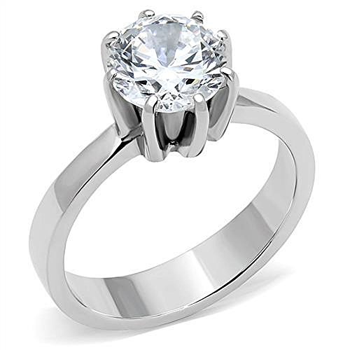 2.04 Ct Round Solitaire Zirconia Stainless Steel Women's 8 Prong Engagement Ring