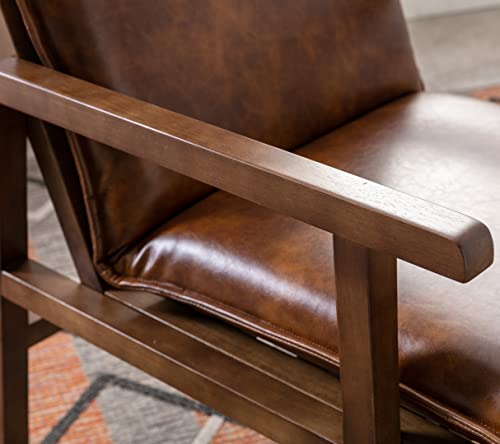Duomay Mid Century Modern Accent Arm Chair High Back Comfy Armchair Upholstered Lounge Chair With Pu Removable Padded Cushion And Wood Frame For Living Room Bedroom, Brown #TOP6