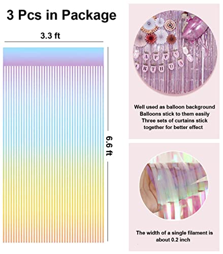 3 Pack Fringe Streamers Backdrop Curtains, Tinsel Backdrop Fringe Backdrop Party Backdrop Birthday Backdrop, Party Décor Birthday Decorations (3.3 x 6.6 ft, Clear & Colorful)