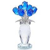 Kertari 造花 インテリア おしゃれ 置物 クリスタル 花 薔薇 花束【正規品】誕生日プレゼント女性 人気 クリスマス バレンタインデー の贈り物 枯れない花 - ブルー