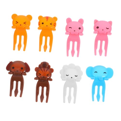 VALICLUD 8Pcs Cartoon Animal Fruit Forks Plastic Picks for Fun Bento Lunch Box Utensils for Parties and Snacks Mixed Styles Include Elephant Tiger Rabbit