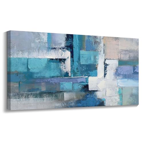 Image of AJAZIKO Large Living Room Wall Art, Modern Wall Decor - Blue Abstract Canvas Artwork, Pictures for Office Wall Decor, Suitable for Bedroom and Living Room Decor, 29x58IN