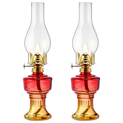 Image of 2 Pcs Oil Lamps for Indoor Use, Hurricane Kerosene Lamp, Gradient Red
