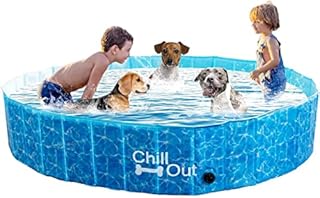 ALL FOR PAWS Extra Large Dog Pool (160 x 30CM)Foldable Dog Pet Kids Bath Pool Swimming Pool Paddling Pool Portable PVC Non-Slip Large Pet Dog Cat Bathing Tub Children Pet Dog Pool for Indoor/Outdoor