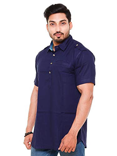 Image of Mens Cotton Linen Half Sleeve Plus Size Short Kurta