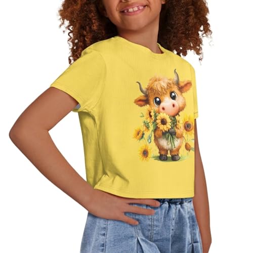 Image of Girls Fashion Crewneck Tee Shirts Casual Short Sleeve Crop Top Summer Outfits 5-14 Year