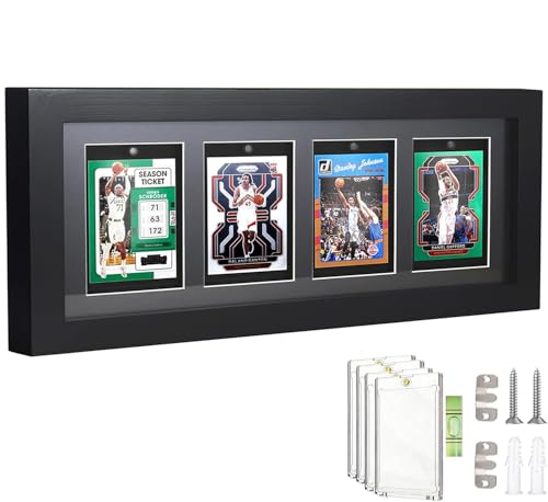 Graded Card Display Case with Magnetic Holders, Premium 4 Card Trading Card Display Frame with UV Protection, Wood Collector Card Holder for Sports Cards, Pokemon, MTG, Yugioh Wall Display