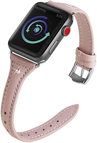 Surace Compatible for Apple Watch Bands 38mm Women Leather Band Slim Streamline Design with Diamond Rhinestone Replacement for Apple Watch Band 40mm Series 4 Series 5, Pink