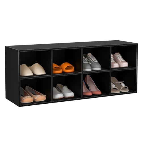 Tangkula 8 Cubbies Shoe Storage Bench, Shoe Organizer with 500 LBS Weight Capacity, Cubby Shoe Rack Storage Cabinet for Entryway, Hallway, Living Room and Bedroom (Black)