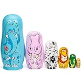 POPLAY 6PCS Russian Nesting Dolls, Matryoshka Stackers Handmade Wooden Animal Nesting Dolls for Kids Birthday Home Decor