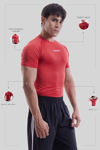 Image of COITONIC Men's Half Sleeve Compression T-Shirt - Athletic Base Layer for Gym, Sports & Fitness Training