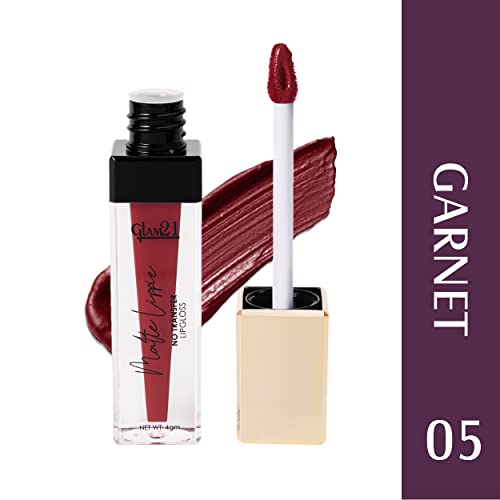 Image of Glam21 Matte Lippie No Transfer Lip Gloss | Lightweight and comfortable| Creamy Matte Formula - 4 gm | Garnet-05
