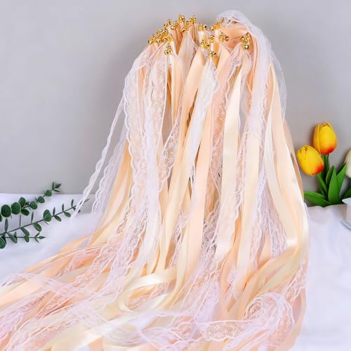 Baguette Mariage Ruban Baguettes de Mariage 30pcs Cloches Ruban Mariage Réutilisable Bâton Serpentins Baguette de Souhait pas de Bavures pour Les Mariages...