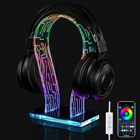 OAPRIRE RGB Headphone Stand with 213 Modes and 60000 Colors, Gaming Headset Stand RGB with Remote and App Controls, Universal Design, Perfect Acrylic Headset Holder for Gaming, Home Office Cover