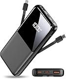 Power Bank 26800mAh, Tragbares Ladegerät mit 3 Anschlüssen & 2 integrierten Kabeln, USB C Schnellladung Powerbank Externer Akku Kompatibel mit iPhone 17 16 15 14 13 Android, Schwarz