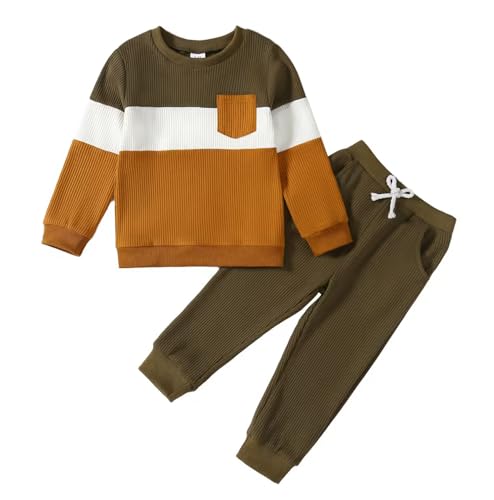 Image of Kid Toddler Boy Clothes Color Block Sweatshirt and Casual Pants 2Pcs Boys Fall Winter Outfits 1-5T