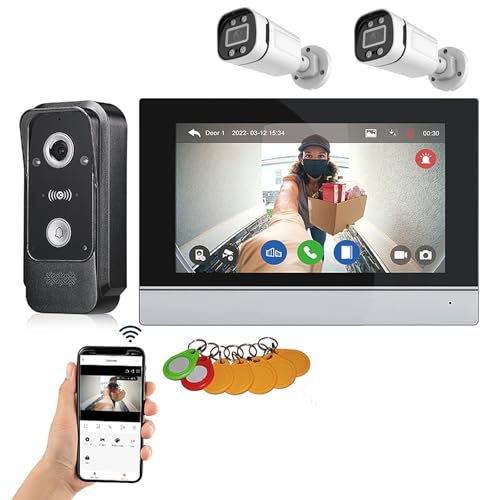 WHOOLEFUN Interphone vidéo vidéo sans fil IP 1080P, caméra HD vidéo, interphone plat filaire (1 sonnette, 1 écran + 2 caméras) WHOOLEFUN Interphone vidéo vidéo sans fil IP 1080P, caméra HD vidéo, interphone plat filaire (1 sonnette, 1 écran + 2 caméras)