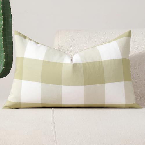 vctops Green Buffalo Check Plaid Decorative Throw Pillow Covers 12x20 Inch Farmhouse Gingham Lumbar Cushion Cover Pillowcase for Sofa Bedroom Couch (Green Check,12"x20")