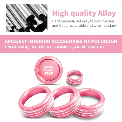 Image of for Toyota Tacoma 2024-2026 & 4Runner 2025-2026, 8-Inch Screen Aluminum Alloy Knob Cover Trim - Fits Push Start, AC, Volume & 4WD Gear Switch (Pink, 6-Piece Set)