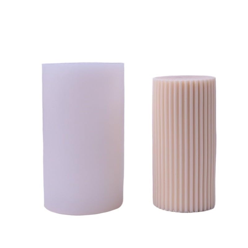 CaFfen Candle Moulds Striped Cylindrical Silicone Candle Mold Handmade Scented Soap Molds Column Plaster Home Decor Making Candle Mould(Middle)
