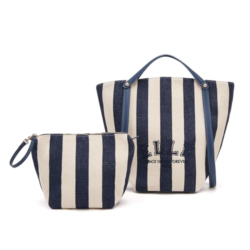 Bolso Tote de Lona a Rayas Náuticas para Mujer ELLE miniatura 1