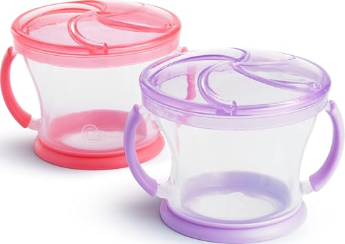Image of Munchkin Snack Catcher Toddler Snack Cups, No Spill, 2 Pack, Pink/Purple
