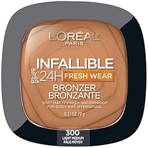 L’Oreal Paris Infallible Up to 24H Fresh Wear Soft Matte Longwear Bronzer. Waterproof, heatproof, Transfer, humidity and sweatproof, Light Medium, 0.31 oz