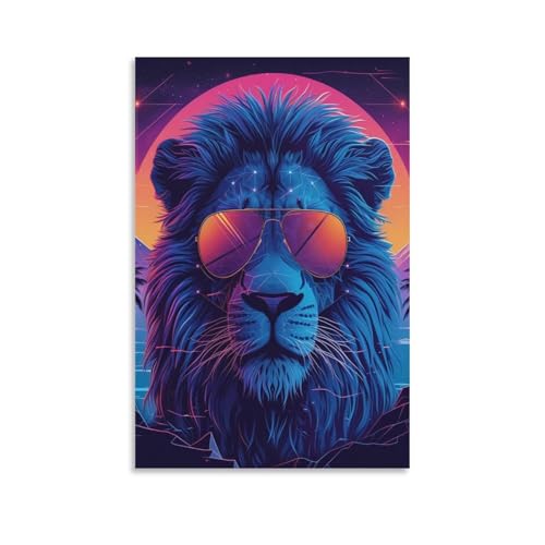 Tableau lion rétro déco murale salon 50x75cm impression sur toile