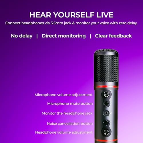 Image of Digitek DM-501 USB Podcast & Gaming Condenser Microphone Kit with Arm & Pop Filter, High Sensitivity, Noise Cancellation, Vol Adjustment & Mute, Use with PS4, PS5,PC & Smartphone for Live Streaming