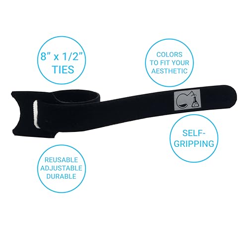 StabLabs CableLock Cable Ties - 50 Pack - 8 Inch Reusable Cord Organizers - Clean Cable Management for Gaming and Home Office (Black) by StabLabs - Image 2