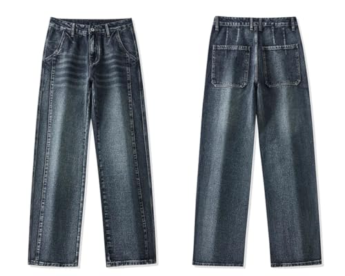 Men Vintage Jeans with Pockets Straight Trousers Distressed Casual Street Denim Pants2