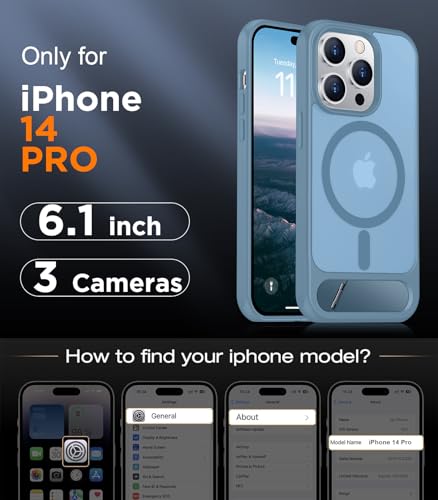 Image of Magnetic Compatible with iPhone 14 Pro Case, [Built-in Invisible Kickstand][Compatible with MagSafe] [Military Grade Shockproof] Slim Translucent Matte Phone Case for iPhone 14 Pro 6.1 inch