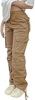 Viatabuna High Waisted Cargo Pants for Women Baggy Y2k Straight Wide Leg Pants with Pockets Streetwear