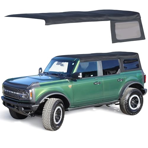 Sierra Offroad Soft Top for 2021 to 2025 Ford Bronco - Fabric Only - Black, Canvas - Fits 4 Door Bronco Soft Top with Rear Plastic Tinted Windows - Factory Precision Fit Replacement - No Frame Kit