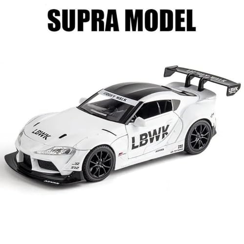Image of 1:22 Toyota Supra Diecast Metal Car Model, Pull Back Toy with Sound & Light, Openable Doors, Kids Toy Vehicle, Durable Diecast Car for Boys, Collectible Gift (White)