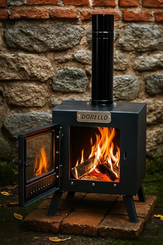 Dorello Compact Wood Burning Camping Stove, Small Freestanding Heater for Cabin or Off-Grid Living, with Chimney Pipe