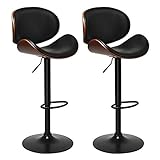 COSTWAY Bar Stools Set of 2, Adjustable Swivel Barstools with Back, 360 Degree Seat, PU Leather and Curved Footrest, Dining Chairs w/ Large Iron Base for Kitchen, Counter, Bar, Black