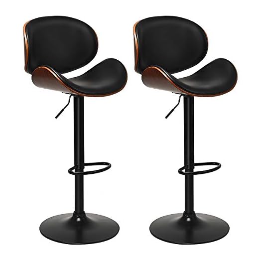 COSTWAY Bar Stools Set of 2, Adjustable Swivel Barstools with Back, 360 Degree Seat, PU Leather and Curved Footrest, Dining Chairs w/ Large Iron Base for Kitchen, Counter, Bar, Black