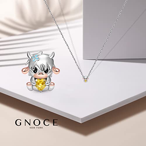 Image of GNOCE Embraces Heart Gemstone Bead Charms 925 Sterling Silver Rabbit Horse Triceratops Snake Monkey Cat Platypus Sloth Bear Pig Yak Ghost Matryoshka Doll Jewelry Gift for Women
