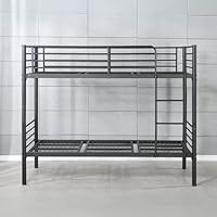 Reinforced Beds, ANMER BUNK BED, Strong Metal Bunk Bed, Exclusive Product, Easy Assembly, Reinforced Mesh Base, Reversible Ladder, Single Over Single (Black)