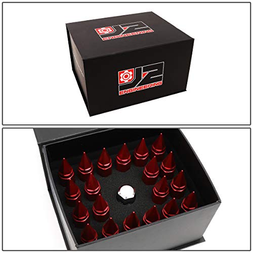Image of J2 Engineering LN-T7-017-125-RD Red 20Pcs M12 x 1.25 7075-T6 Aluminum 90mm Spiked End Lug Nut w /Socket Adapter