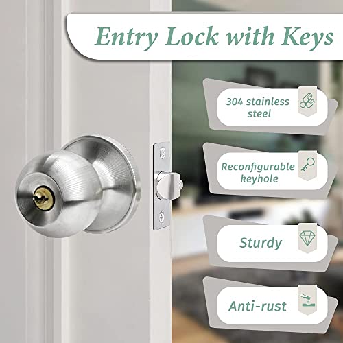 Suntai Entry Door Knob, Exterior/Interior Ball Door Knobs With Lock And Key, For Privacy Bedroom/Entrance, Satin Nickel,(6Pack) #TOP2