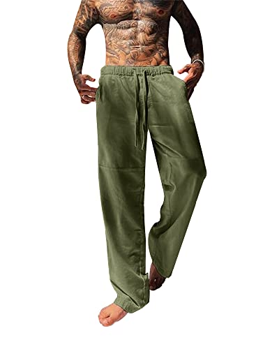 Pantalon en lin pour homme avec poches et taille élastique coupe universelle confortable