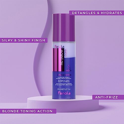 Fanola No Yellow 2-Phase Potion, 2-Phase Conditioner for Blonde, Bleached and Grey Hair to Minimize Yellow Effect, Detangle e Moisturize, Anti Frizz, 150 - Image 4