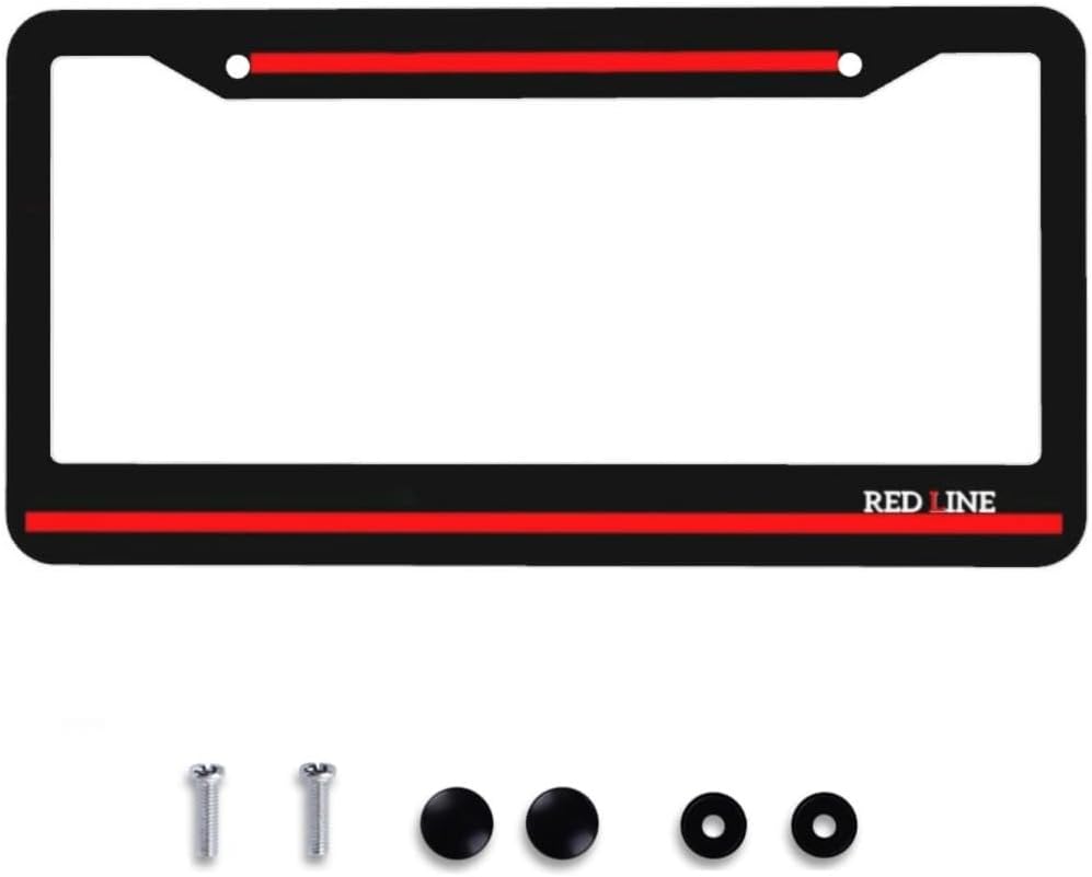 Thin Red Line License Plate Frame - Firefighters License Plate Frames Aluminum Metal Black Red Line Car Tag Cover with 12.3x6.3 Inch 2 Holes Decoration for US Vehicles Standard Women Men Holder