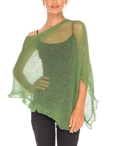 Image of SHU-SHI Women's Sheer Knit Poncho Shrug Lightweight Asymmetrical Ruffle Wrap Dressy Summer Shawl Cover Up Top